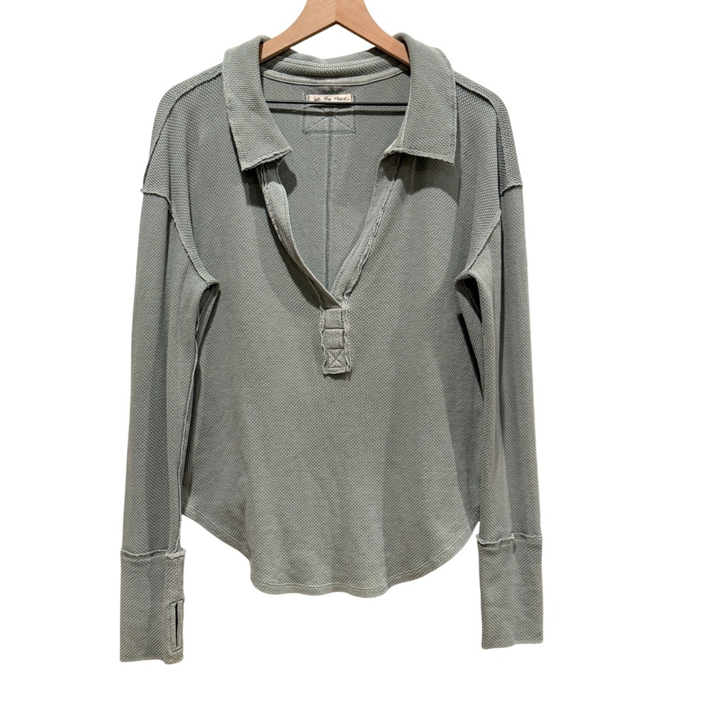 WE‎ THE FREE Women Anakin Thermal Top Medium Boho Lounge Collar Beachy Coastal